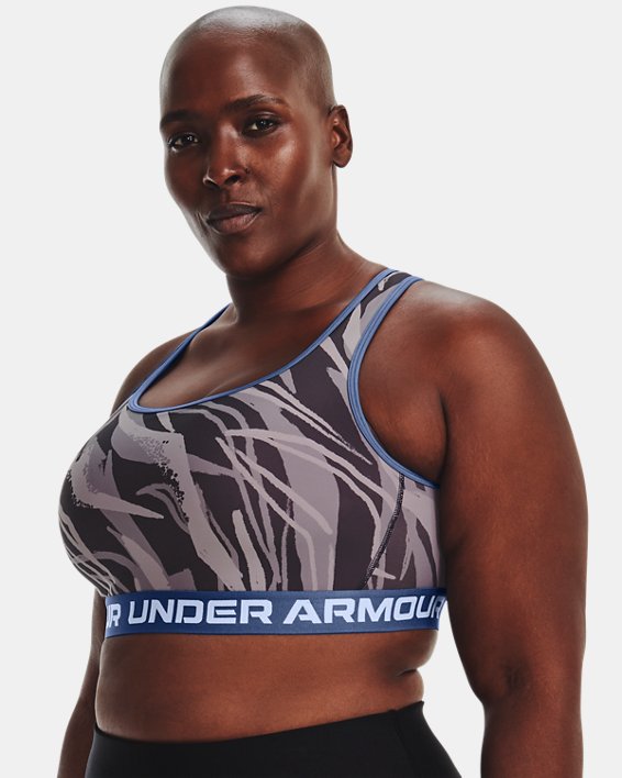 Women's Armour® Mid Crossback Printed Sports Bra, Blue, pdpMainDesktop image number 0